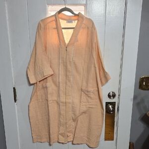 Vintage NWT National Womens Zip Front Robe Peachy Tan Gauzy Cotton Pockets Sz 2X